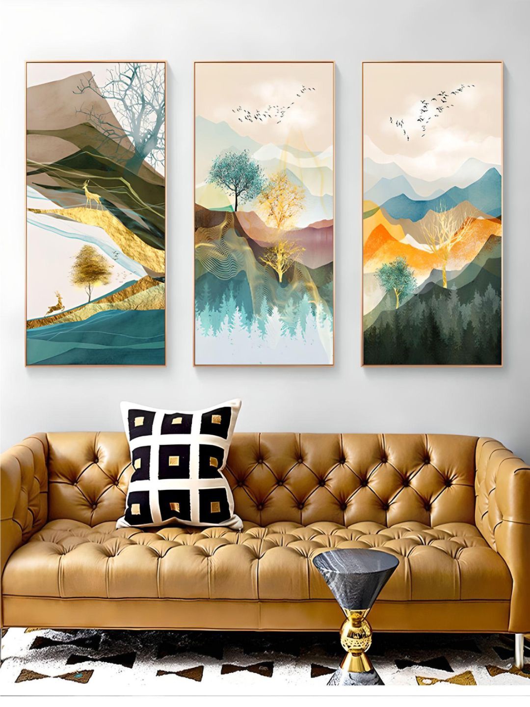 

THE HANDMADE FLAIR Blue & White 3 Pieces Abstract Landscape Canvas Wall Art
