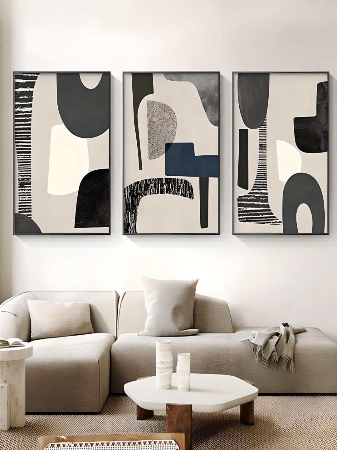 

THE HANDMADE FLAIR Grey & Black 3 Pieces Color Block Canvas Wall Art