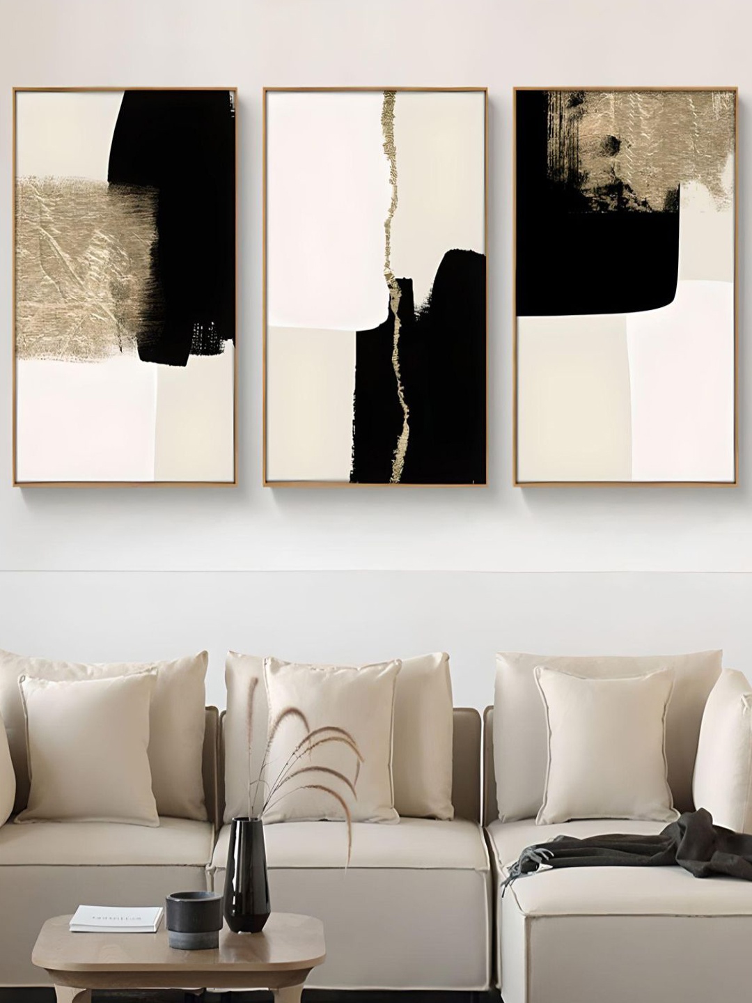 

THE HANDMADE FLAIR Black & Beige 3 Pieces olor Block Wall Art