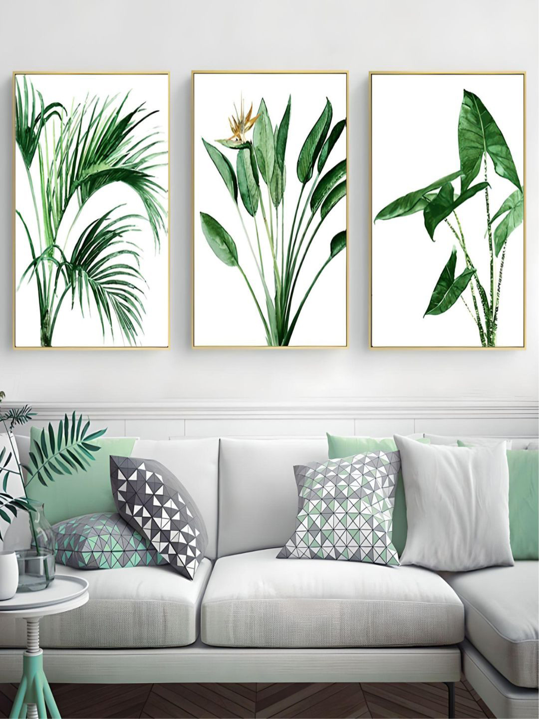 

THE HANDMADE FLAIR Green & White Modern Scandinavian Printed Framed Canvas Wall Art
