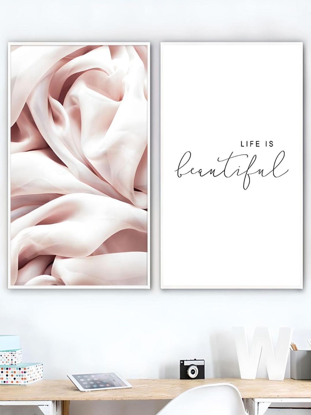 

THE HANDMADE FLAIR Pink & White 2 Pieces Life Is Beautiful Abstract Wall Art