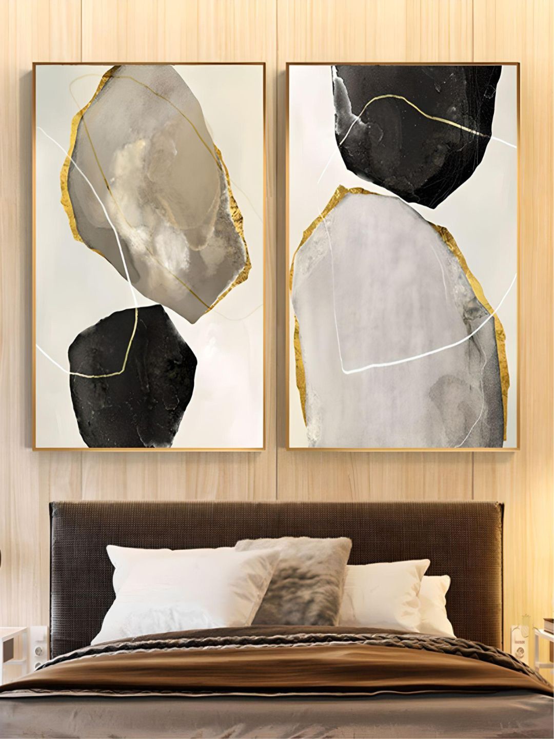 

THE HANDMADE FLAIR Yellow 2 Pieces Abstract Golden Agate Gem Stones Wall Art