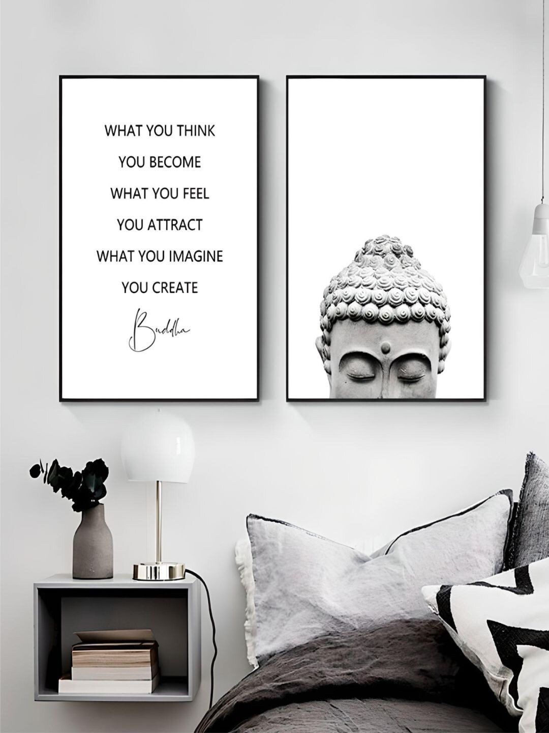

THE HANDMADE FLAIR White 2-Pieces Buddha Head Printed Framed Canvas Wall Art