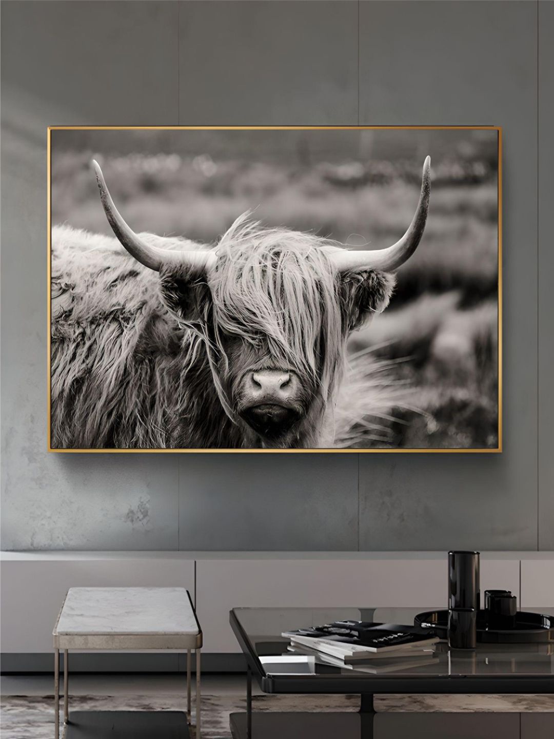 

THE HANDMADE FLAIR Grey Scottish Highland Cattle Wall Art