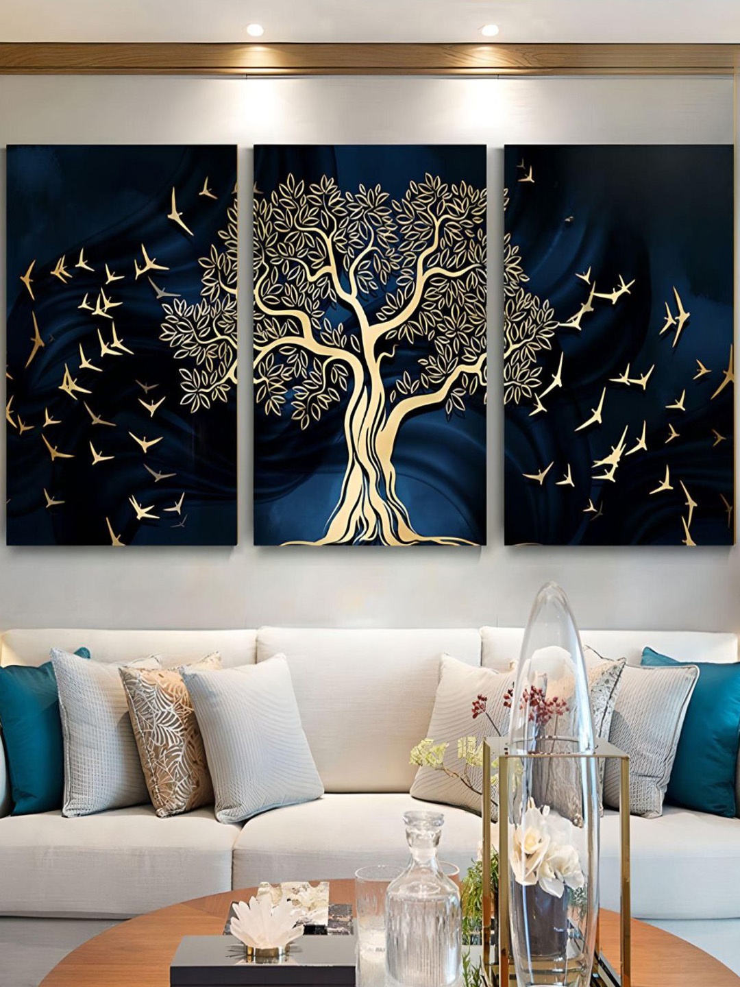

THE HANDMADE FLAIR Black 3 Pieces Abstract Painting Wall Arts