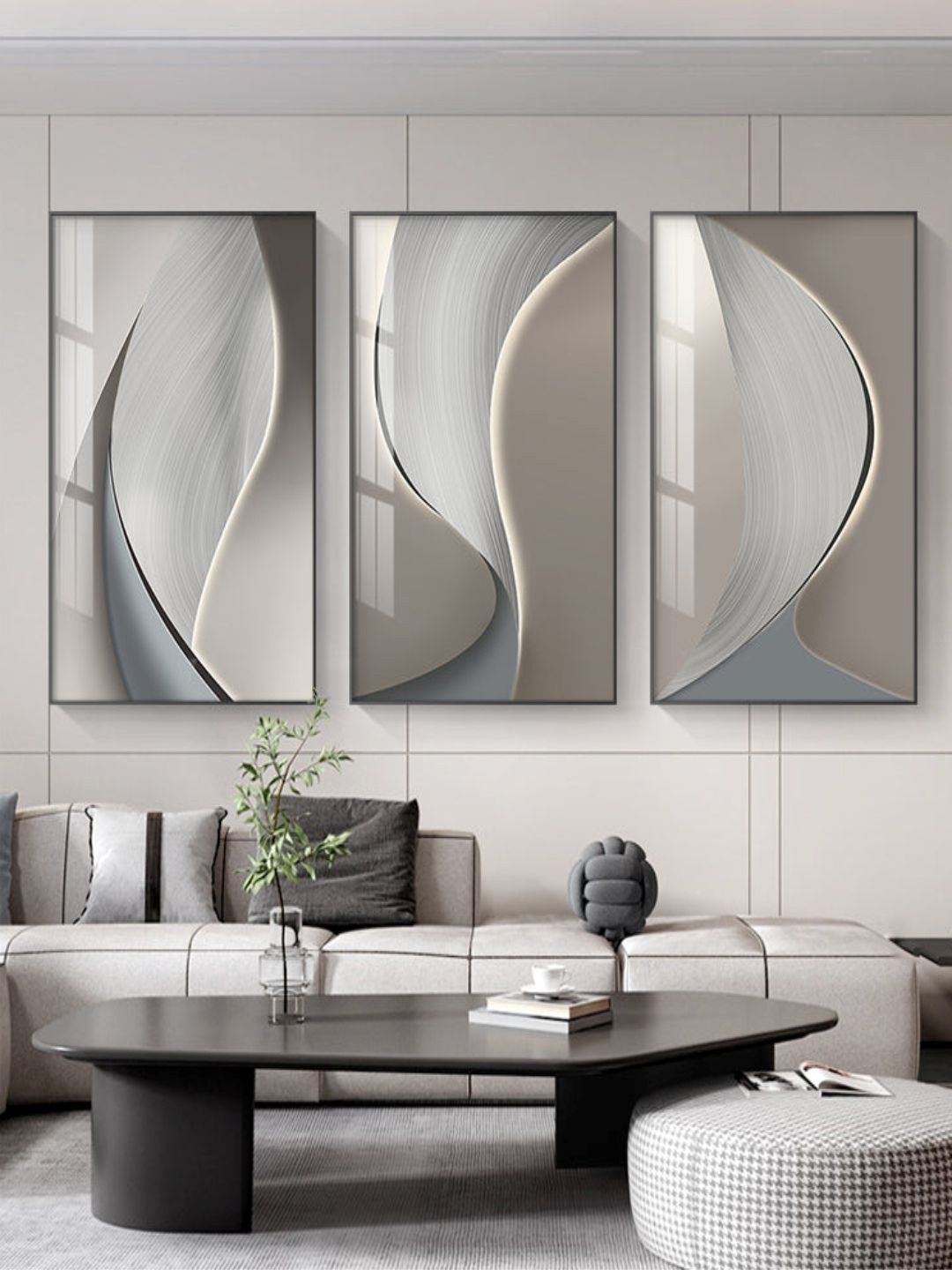

THE HANDMADE FLAIR Grey & Beige 3 Pieces Abstract Industrial Wall Art