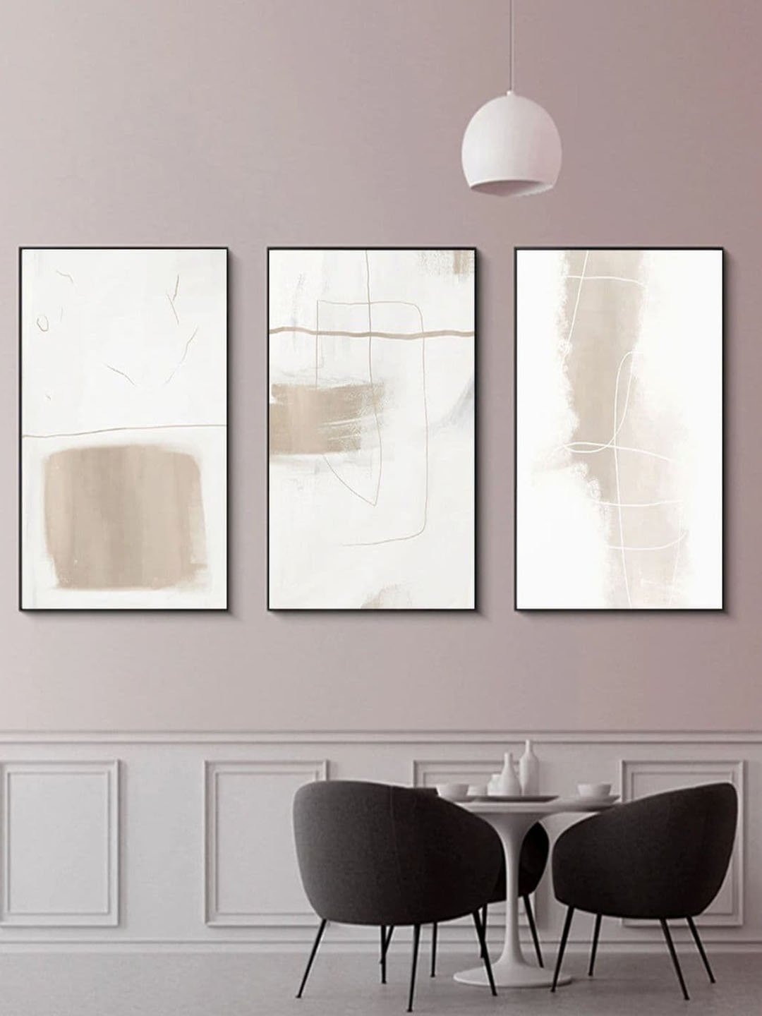 

THE HANDMADE FLAIR White & Khaki 3 Pieces Abstract Wall Art