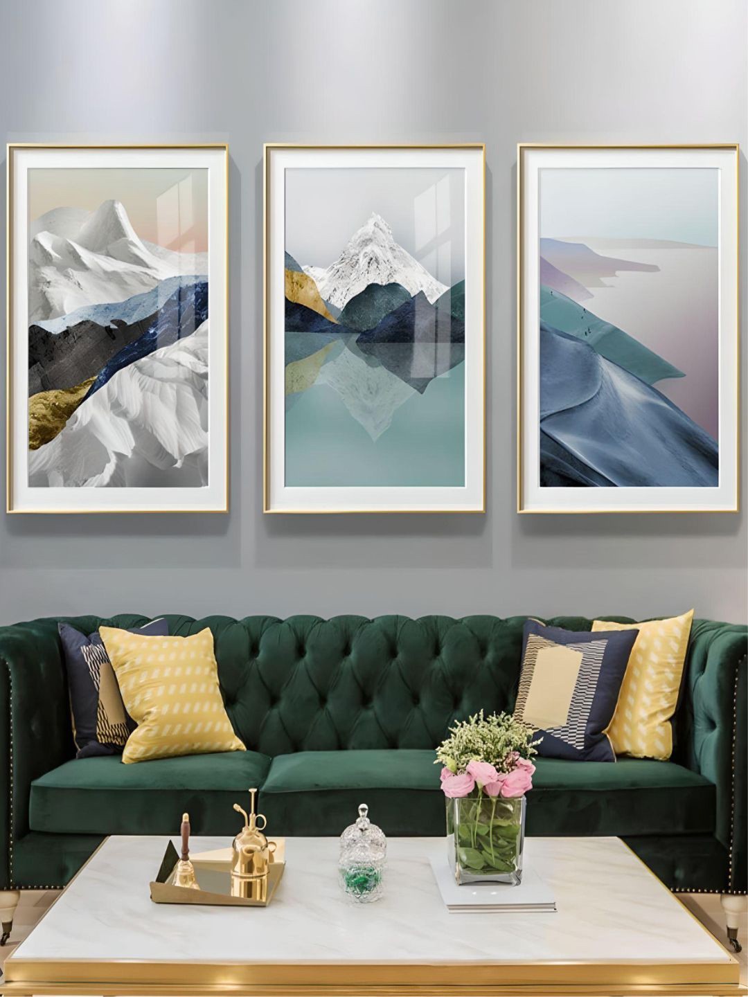 

THE HANDMADE FLAIR Blue 3 Pieces Mountain Wilderness Canvas Wall Art