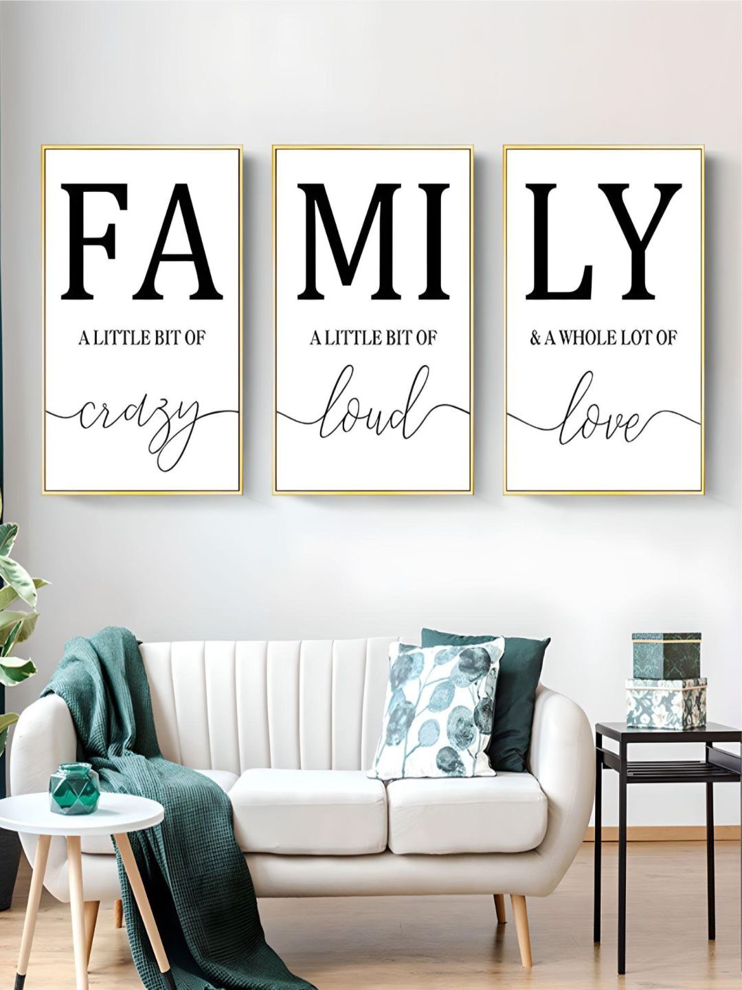 

THE HANDMADE FLAIR White & Black 3 Pieces Family Quote Framed Wall Art, Off white