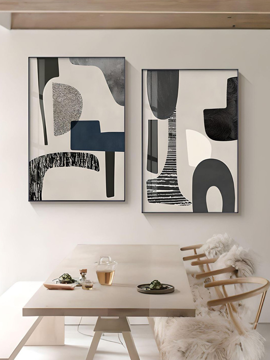 

THE HANDMADE FLAIR Grey & Off-White 2 Pieces Color Block Wall Art
