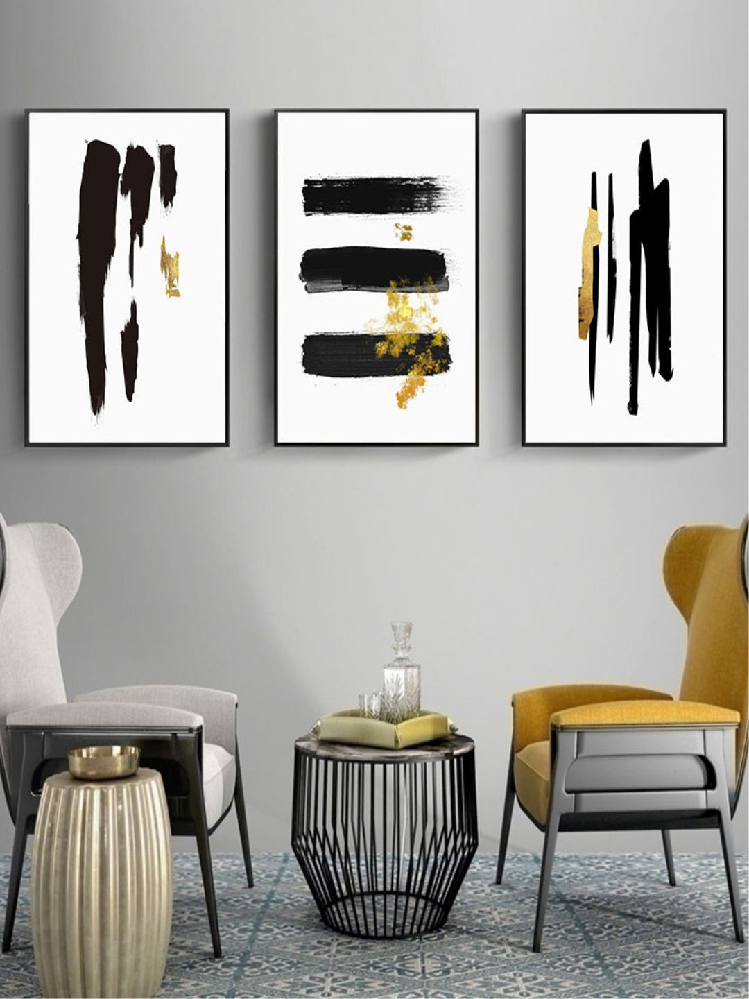 

THE HANDMADE FLAIR White & Black 3 Pieces Brush Stroke Wall Art