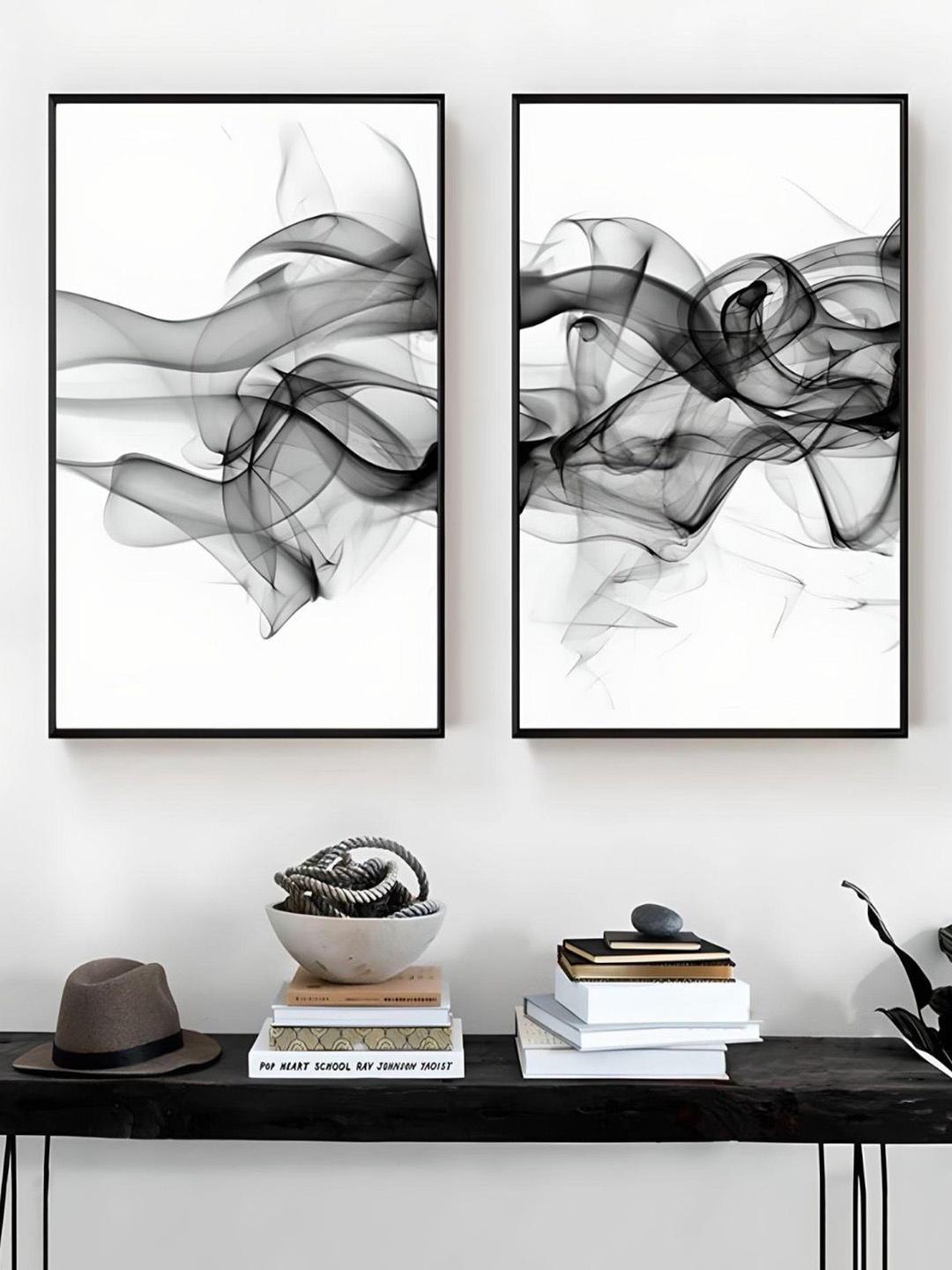 

THE HANDMADE FLAIR White & Black 2 Pieces Vapor Trails Framed Wall Arts