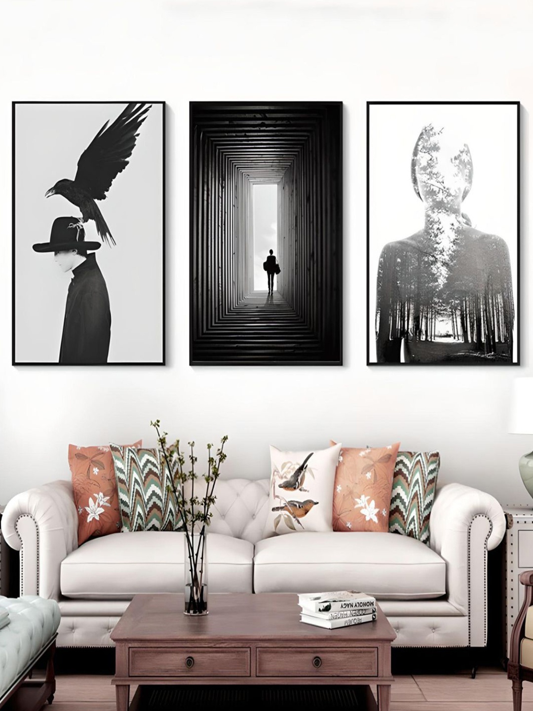 

THE HANDMADE FLAIR White & Black 3 Pieces Abstract Painting Wall Art