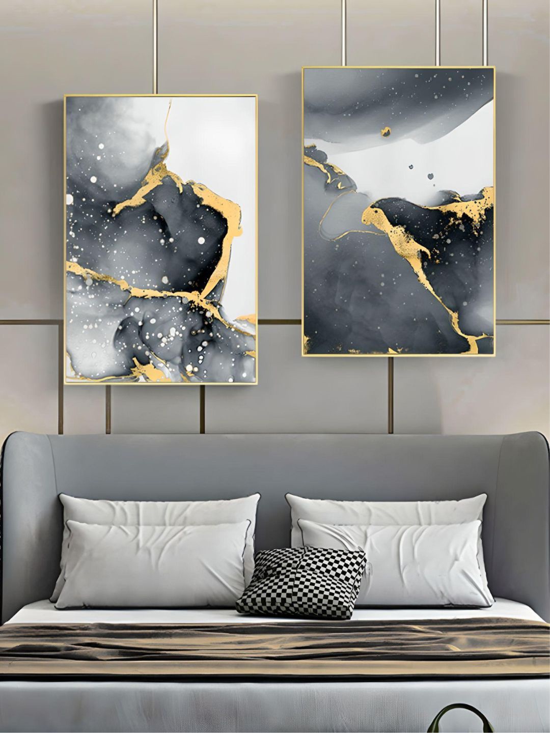 

THE HANDMADE FLAIR Grey & Black 2 Pieces Marble Modern Interiors Wall Arts