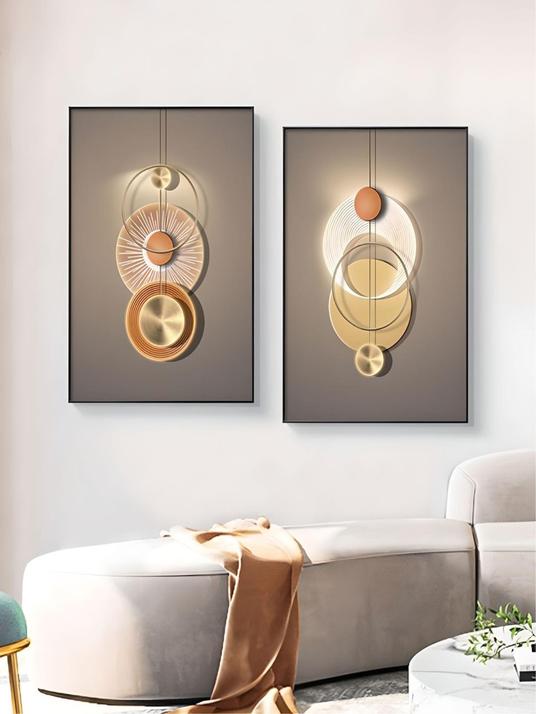 

THE HANDMADE FLAIR Grey 2 Pieces Aesthetics Sun Moon Wall Art