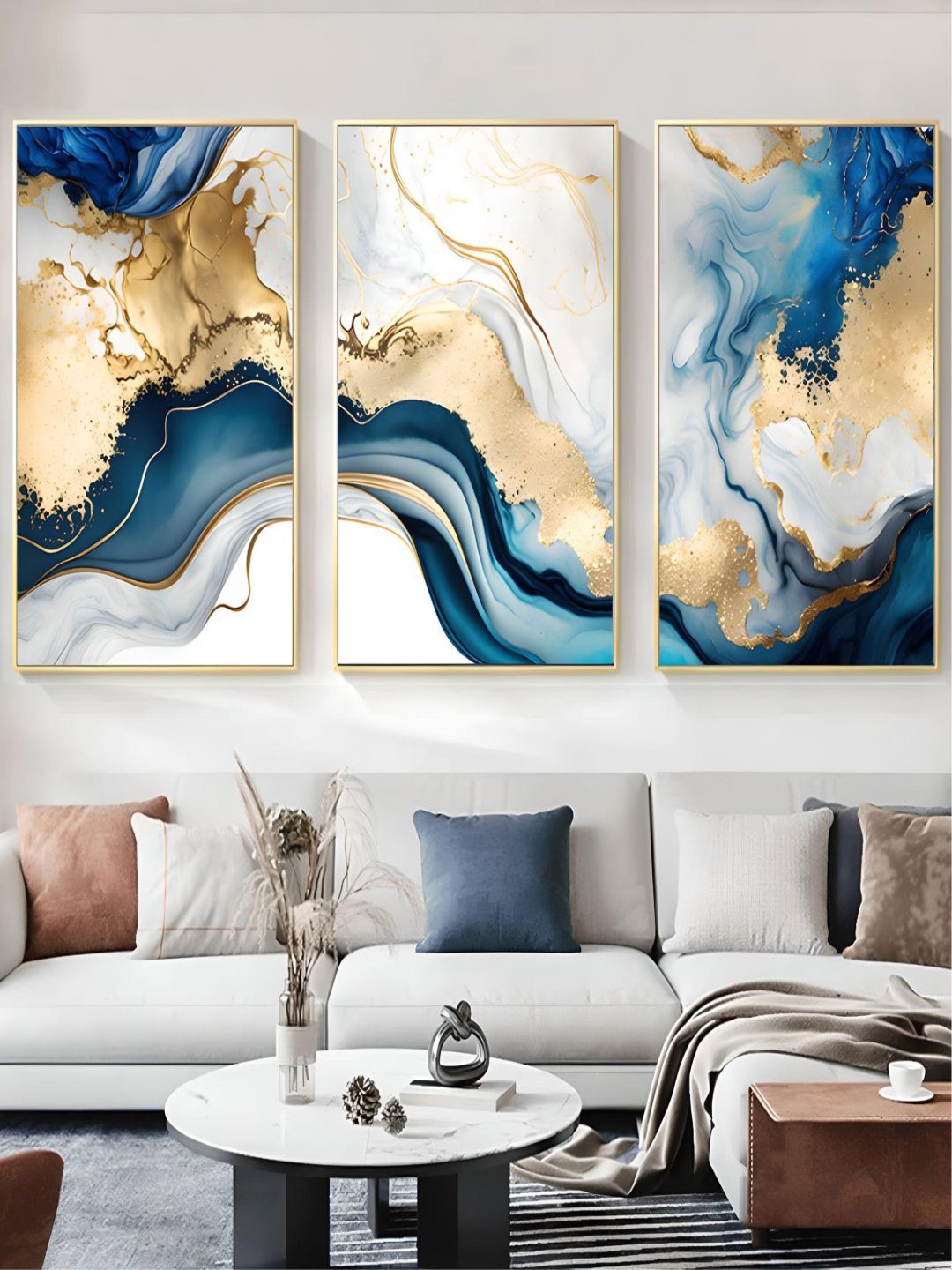 

THE HANDMADE FLAIR Blue & White 3 Pieces Marble Wall Art