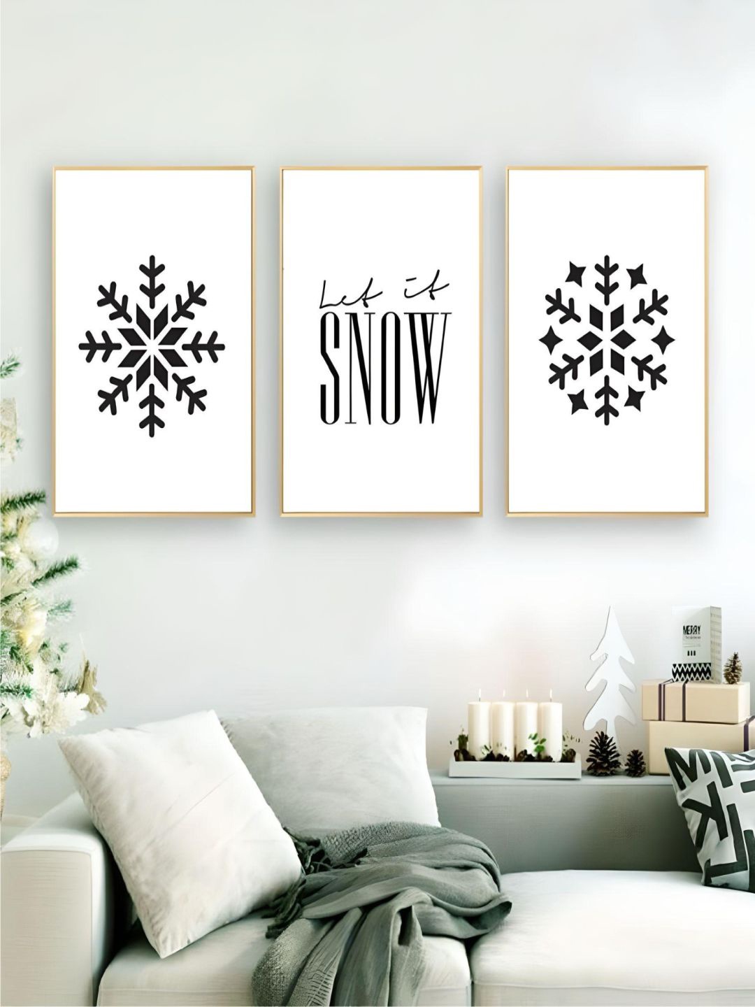 

THE HANDMADE FLAIR Off White 3 Pieces Snowflake Minimalist Wall Art