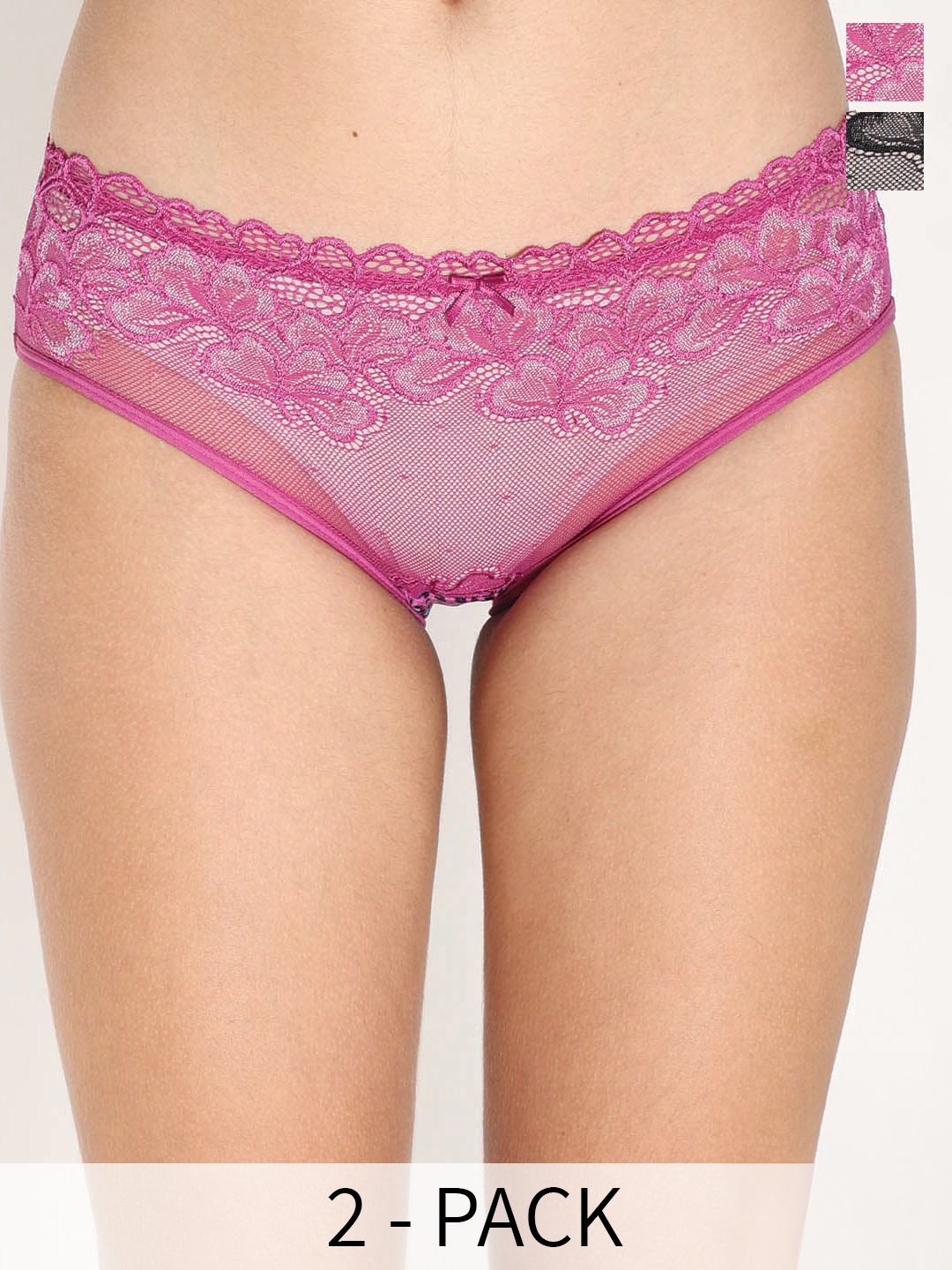 

Reveira Pack Of 2 Self Design Lace Satin Hipster Briefs Naira2P-3-S, Black