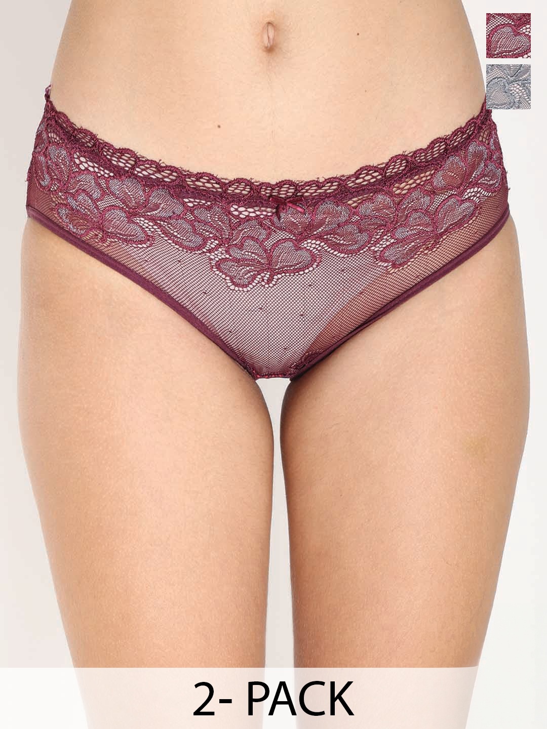 

Reveira Pack Of 2 Self Design Lace Satin Hipster Briefs Naira2P-3-S, Purple