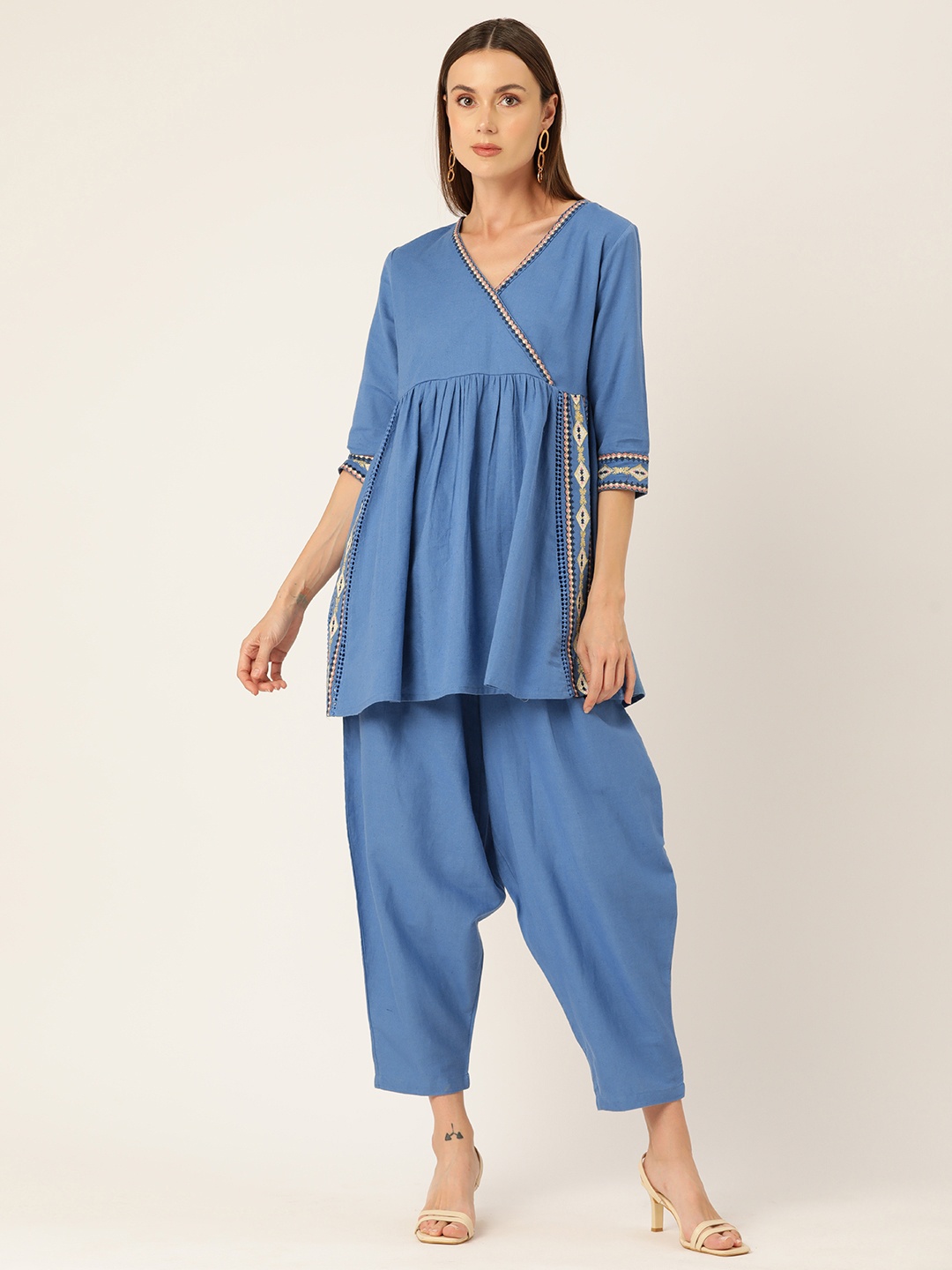 

MISRI Women Angrakha Kurti with Salwar, Blue