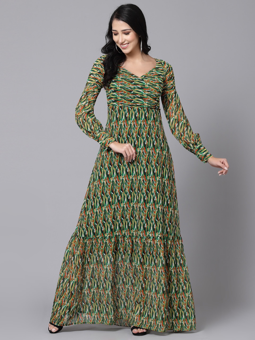 

aayu Abstract Printed Georgette Maxi Dress, Green