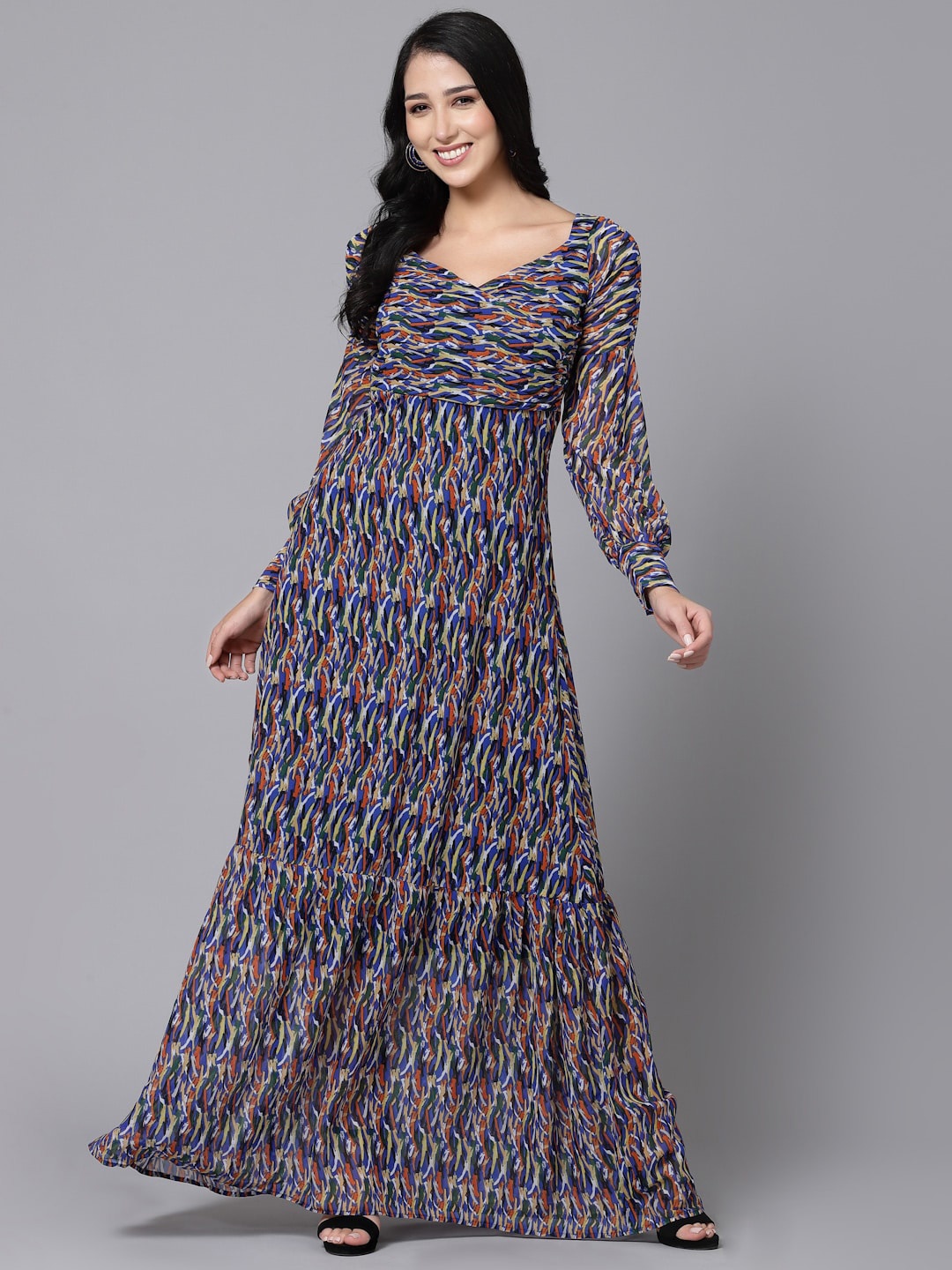 

aayu Abstract Printed Georgette Maxi Dress, Blue