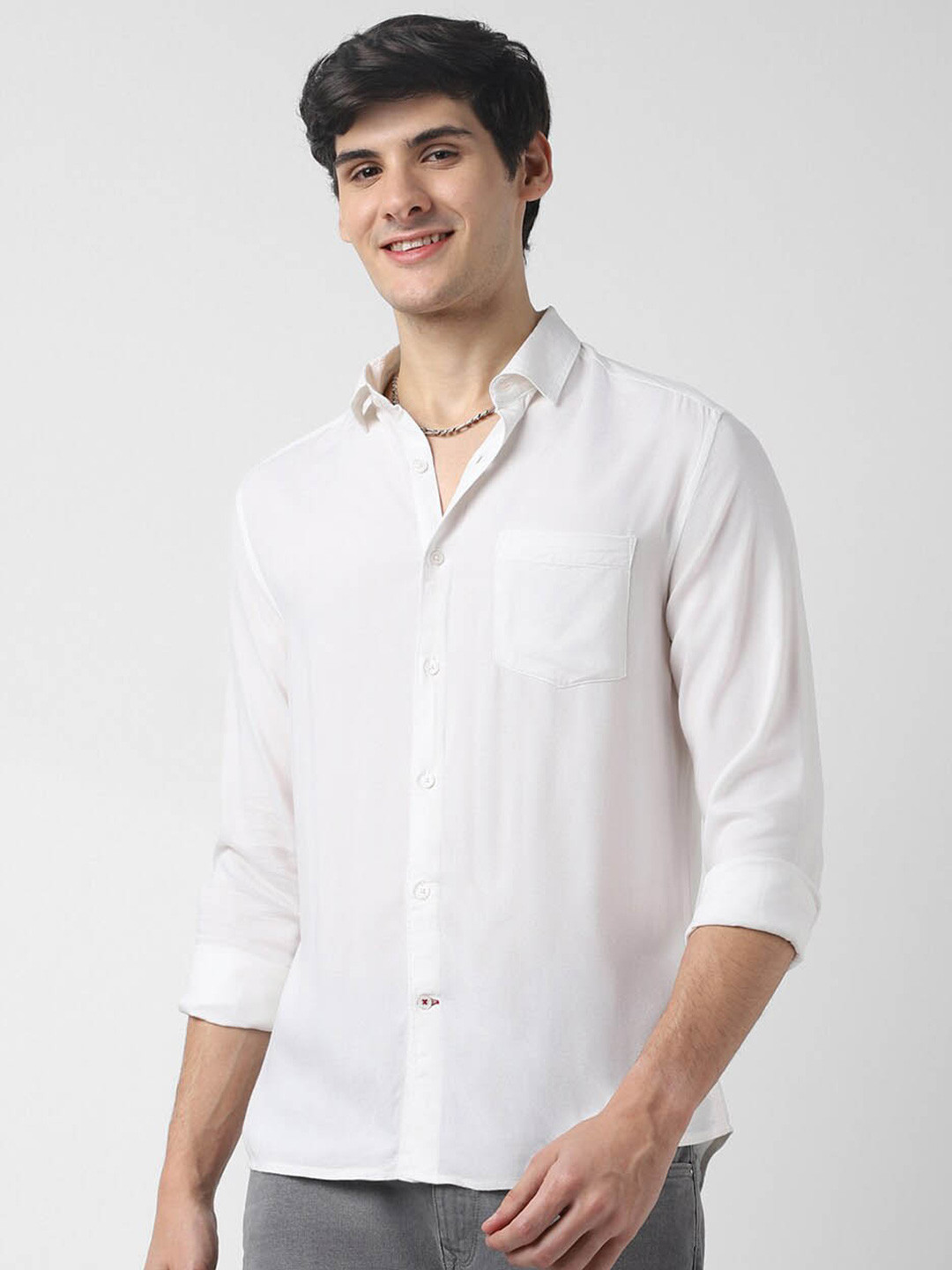 

VASTRADO Spread Collar Cotton Casual Shirt, White