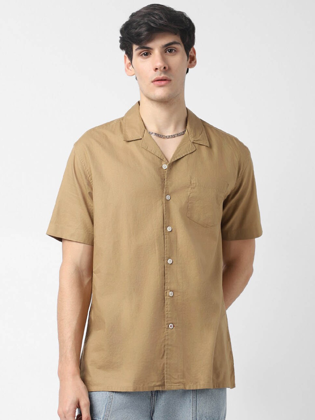 

VASTRADO Oversized Cotton Casual Shirt, Khaki