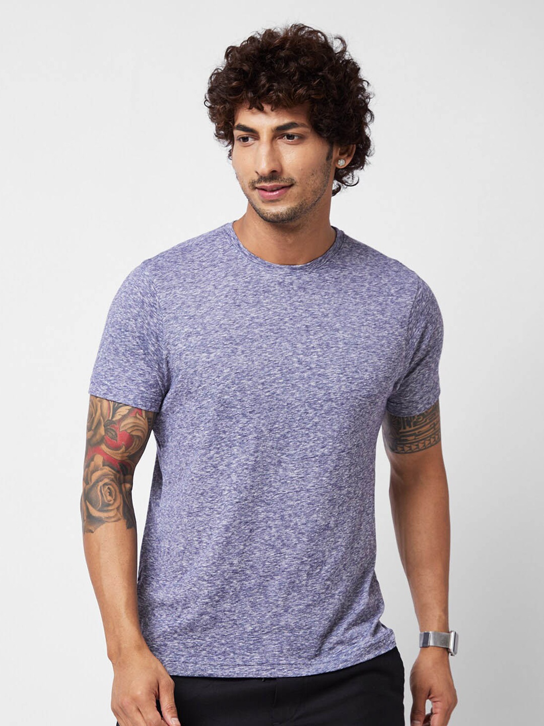 

VASTRADO Round Neck Cotton T-shirt, Navy blue