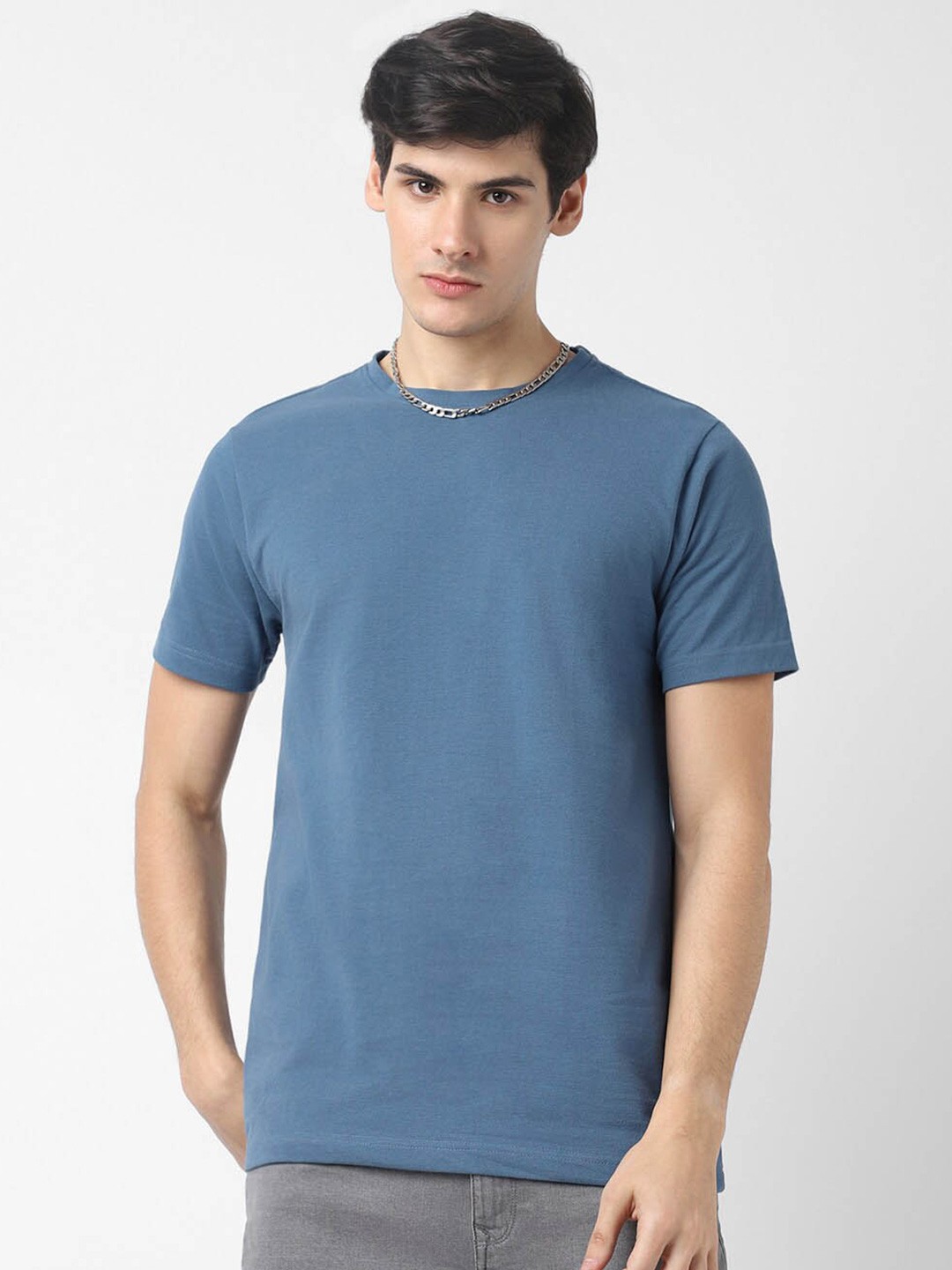 

VASTRADO Round Neck Cotton T-shirt, Blue