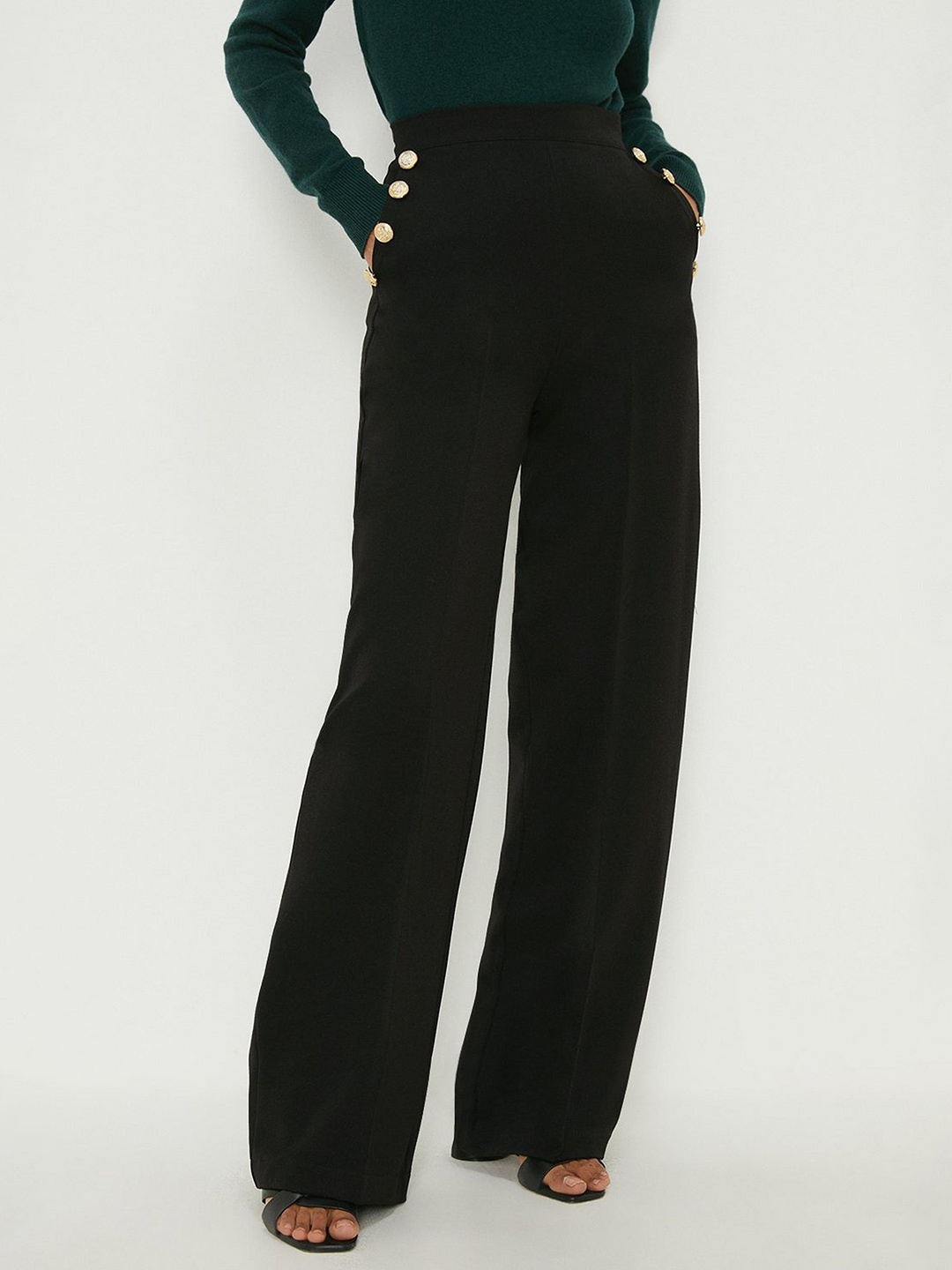 

DOROTHY PERKINS Women Tailored Fit Wide-Leg Trousers, Black