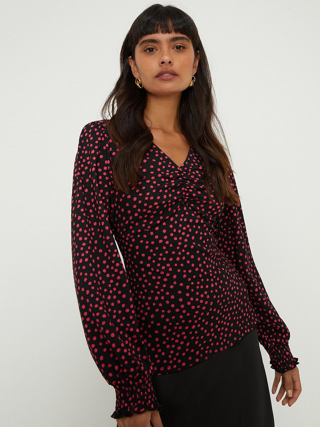 

DOROTHY PERKINS Printed Puff Sleeves Top, Black