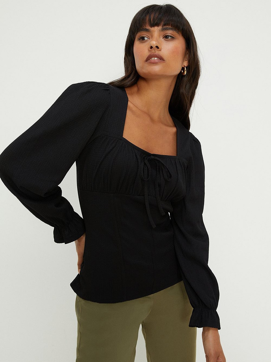DOROTHY PERKINS Textured Puff Sleeve Top, Black