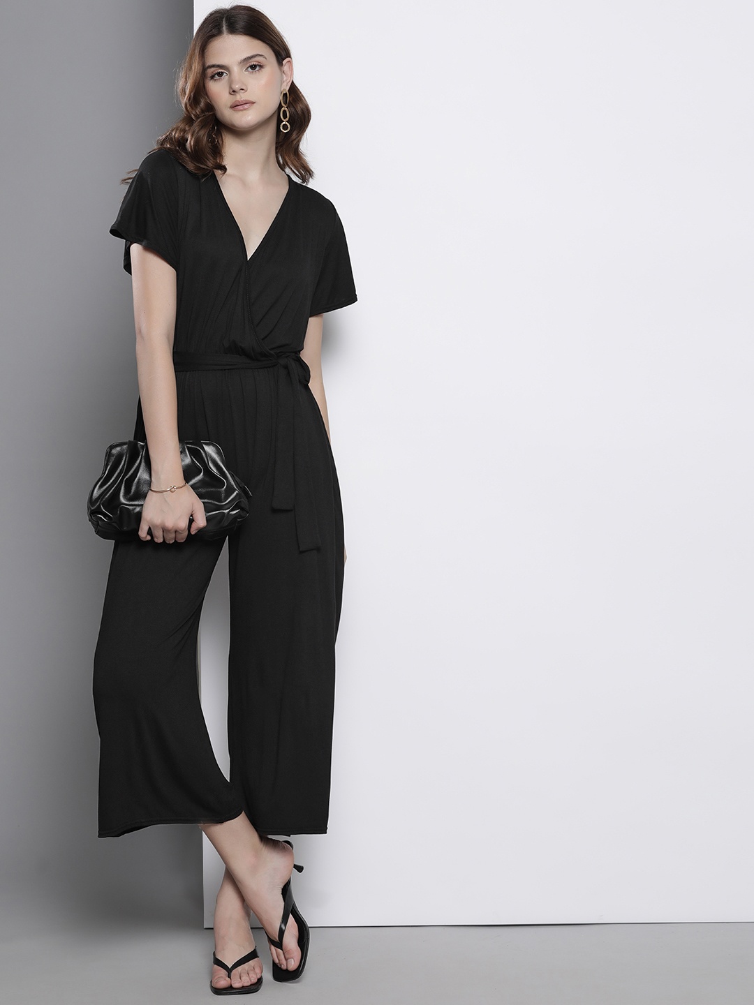 

Boohoo Belted Wrap Jumpsuit, Black