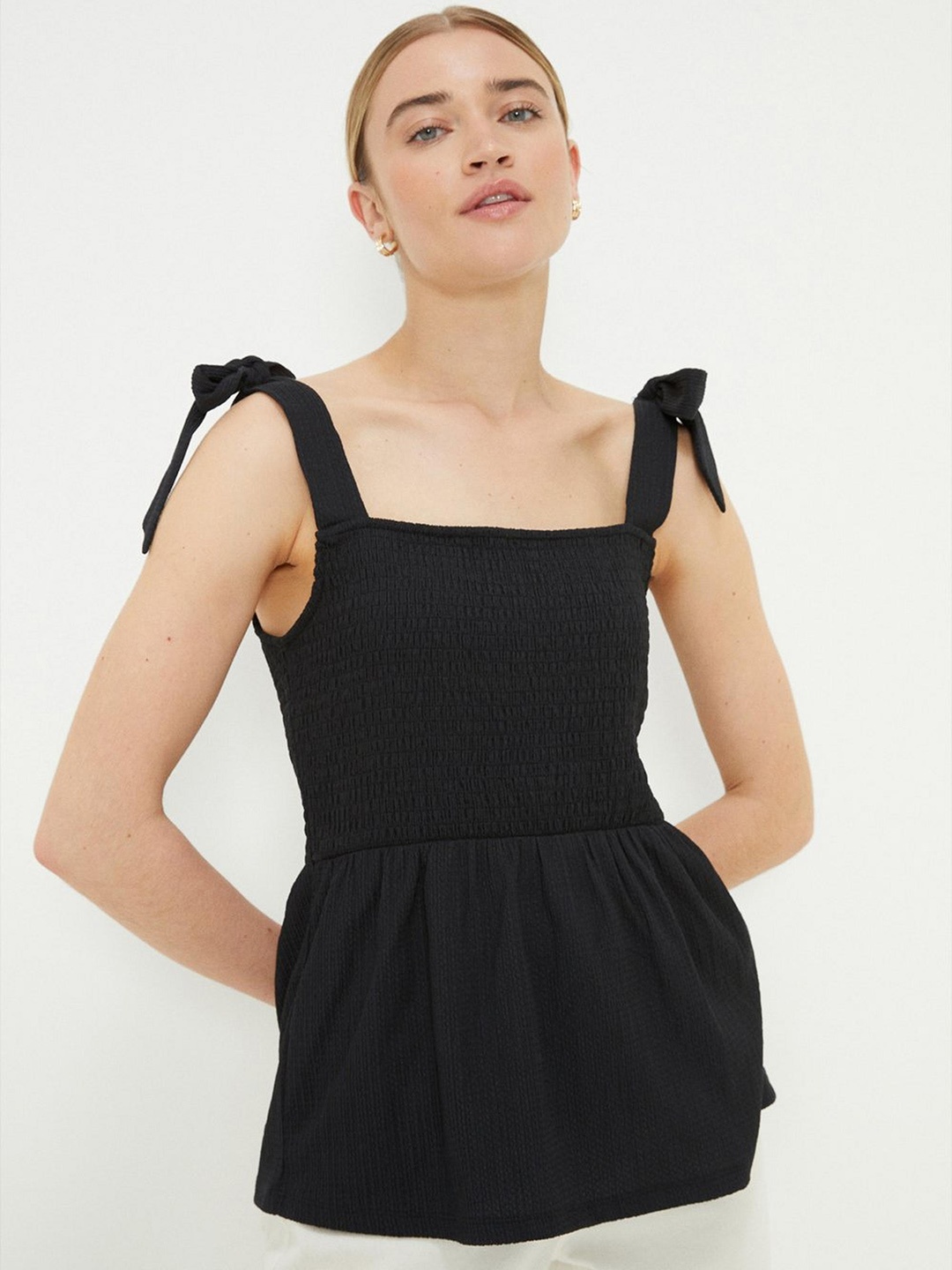 

DOROTHY PERKINS Smocked A-Line Top, Black