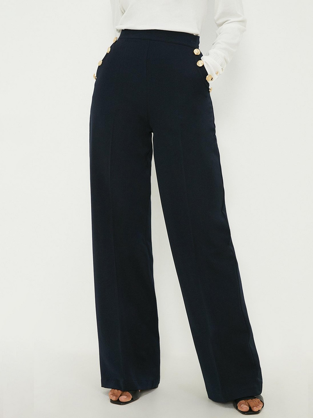 

DOROTHY PERKINS Women Tailored Fit Wide-Leg Trousers, Navy blue