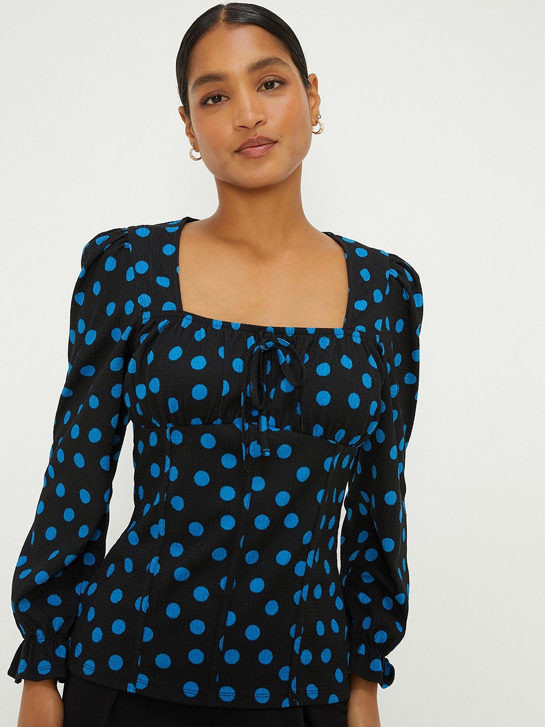 

DOROTHY PERKINS Polka Dot Textured Puff Sleeve Top, Black