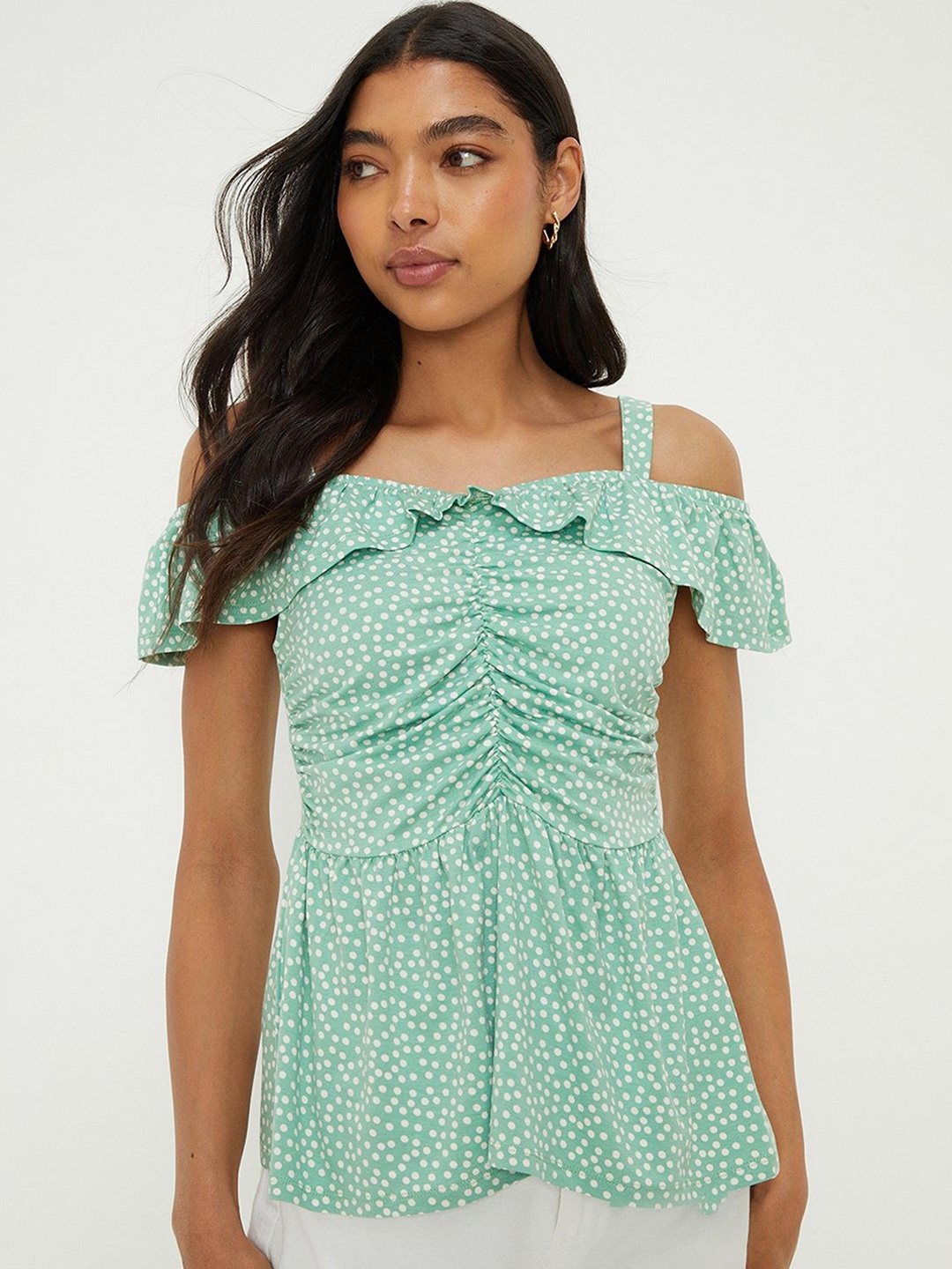 

DOROTHY PERKINS Polka Dot Ruched Top, Green