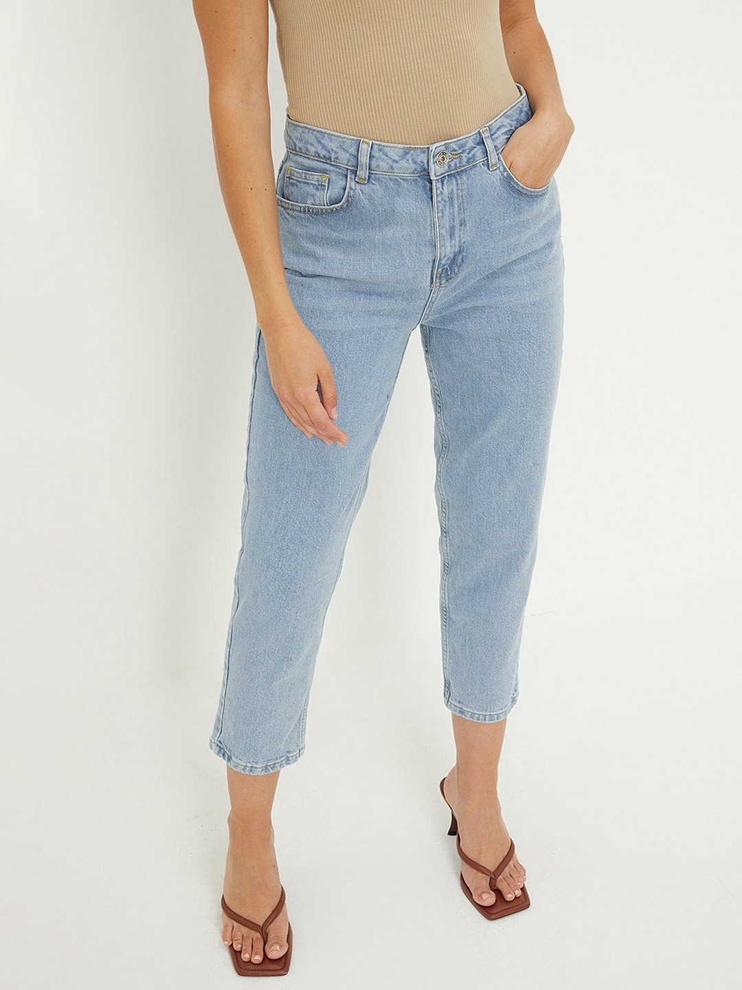 

DOROTHY PERKINS Women Cropped Slim Mom Jeans, Blue