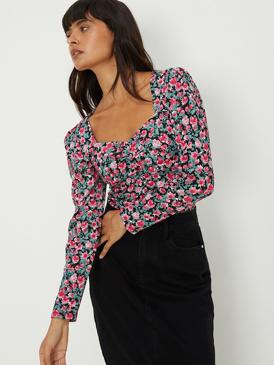 

DOROTHY PERKINS Floral Print Sweetheart Neck Sweetheart Neck Ruched Top, Pink