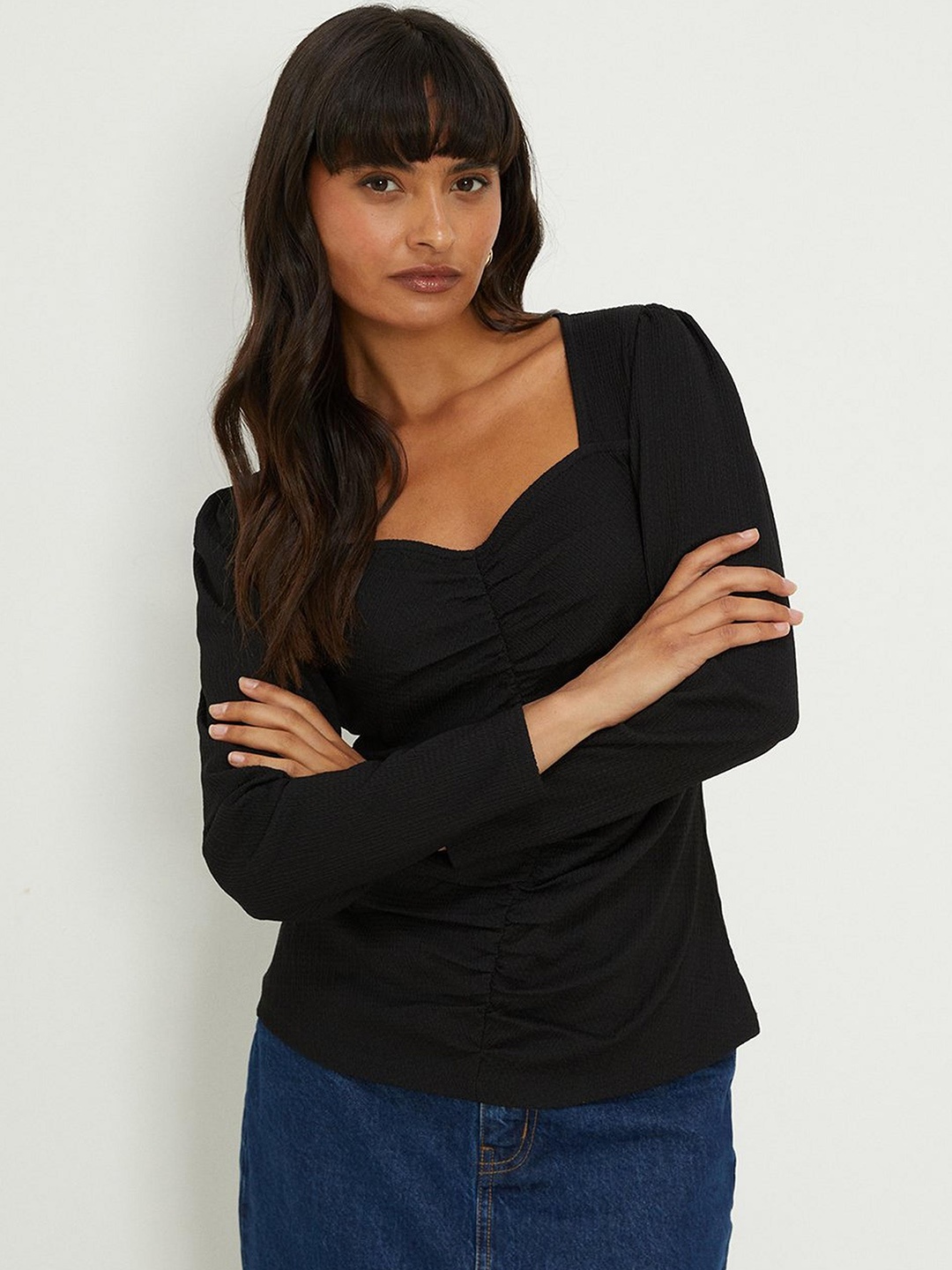 DOROTHY PERKINS Sweetheart Neck Ruched Top, Black