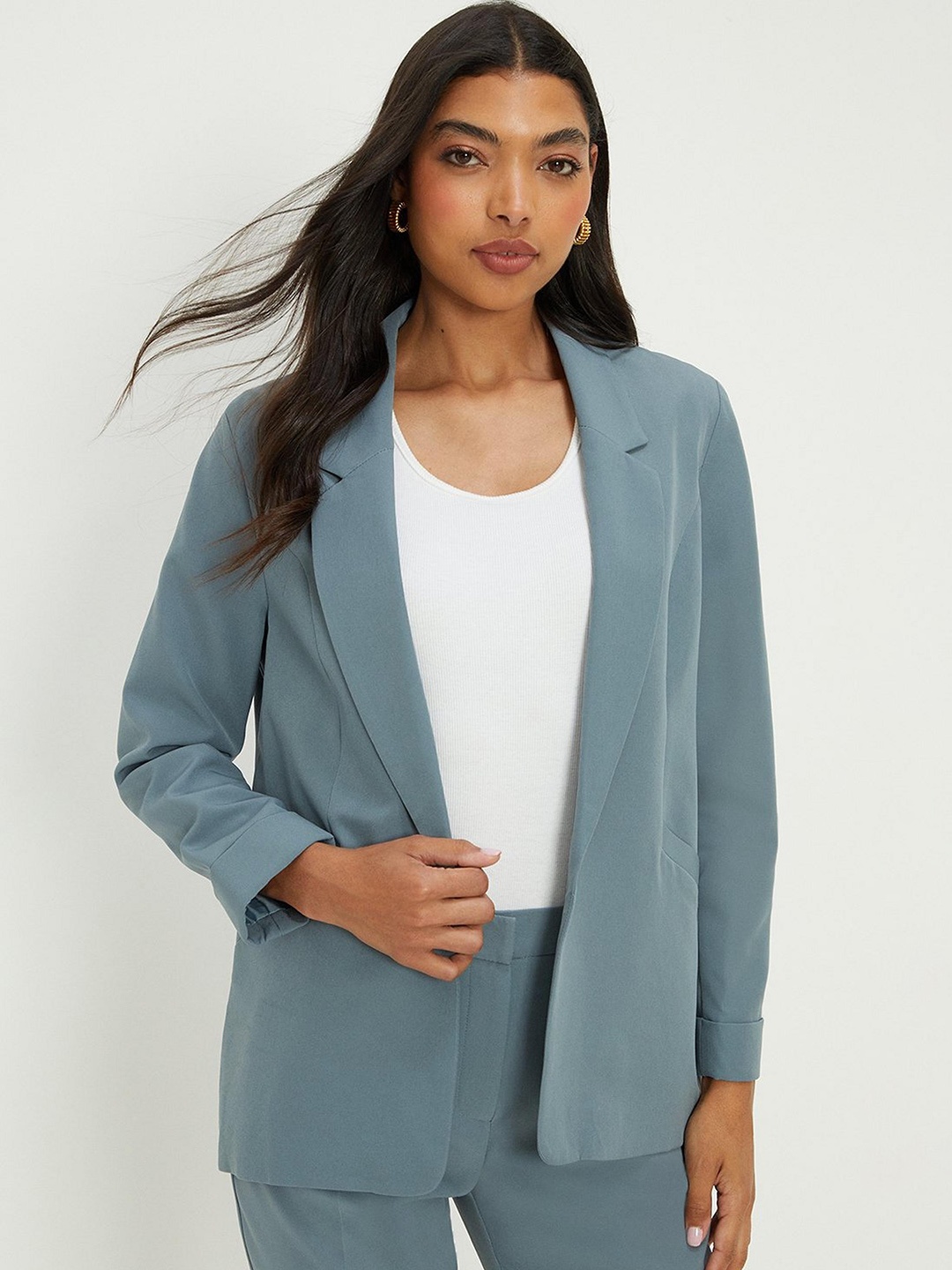 

DOROTHY PERKINS Solid Notched Lapel Cuffed Sleeves Formal Blazer, Grey