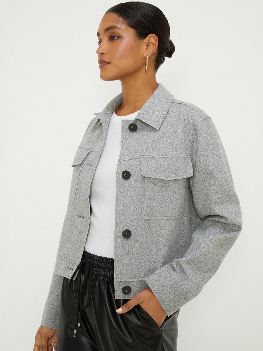 

DOROTHY PERKINS Women Crop Tailored Jacket, Grey