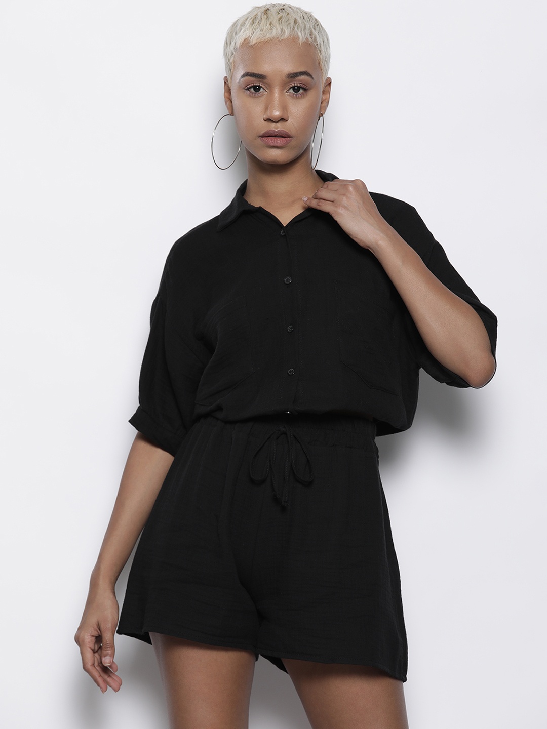 

Boohoo Solid Crinkled Co-Ords Set, Black