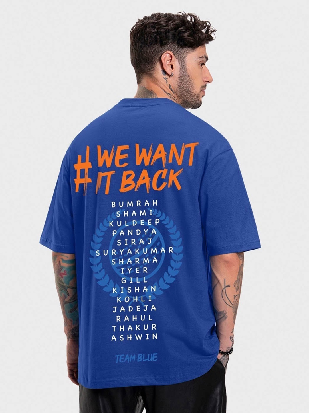 

Bewakoof Team Blue Graphic Printed Oversized T-shirt