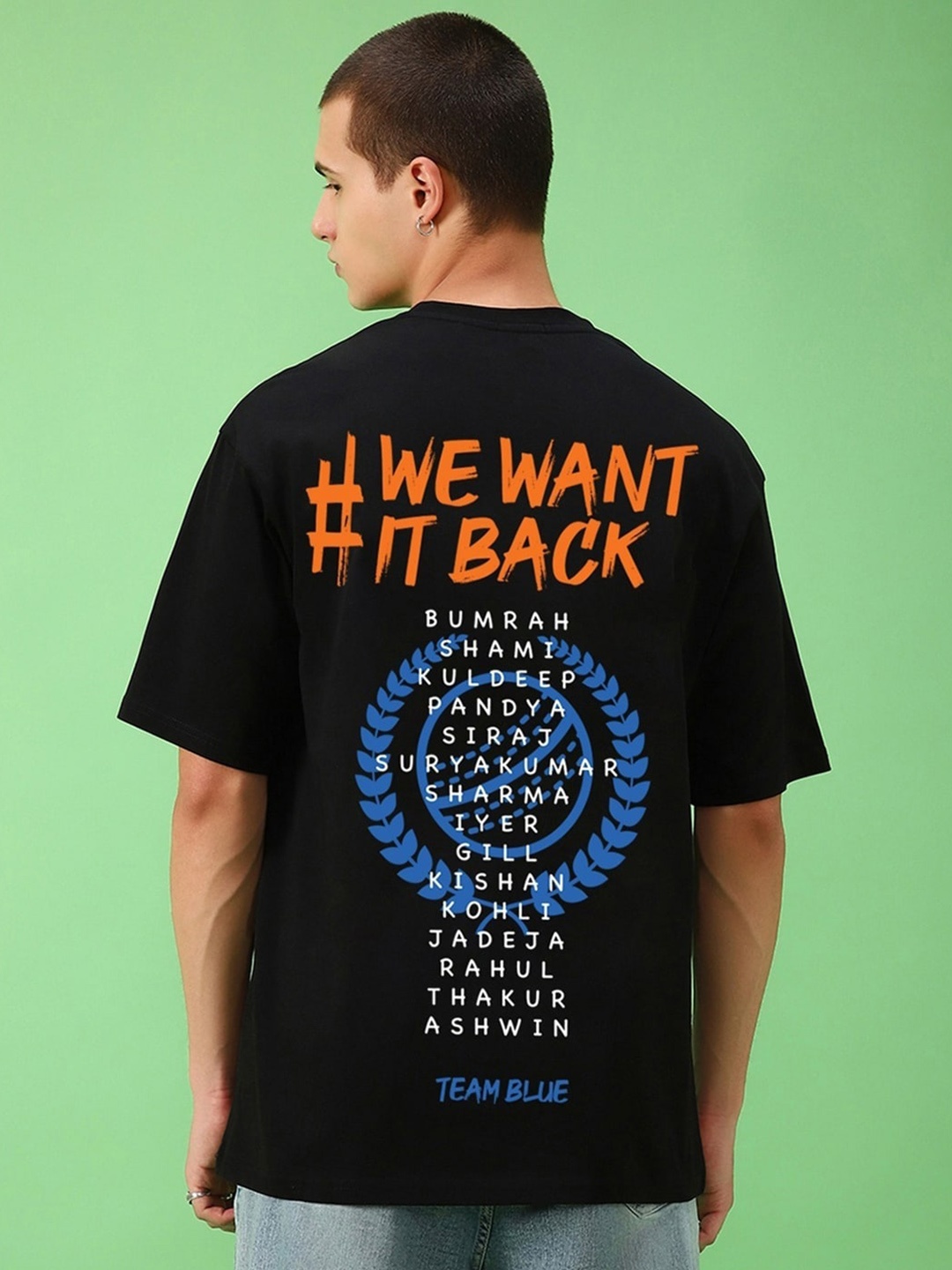 

Bewakoof Black Team Blue Graphic Printed Oversized T-shirt