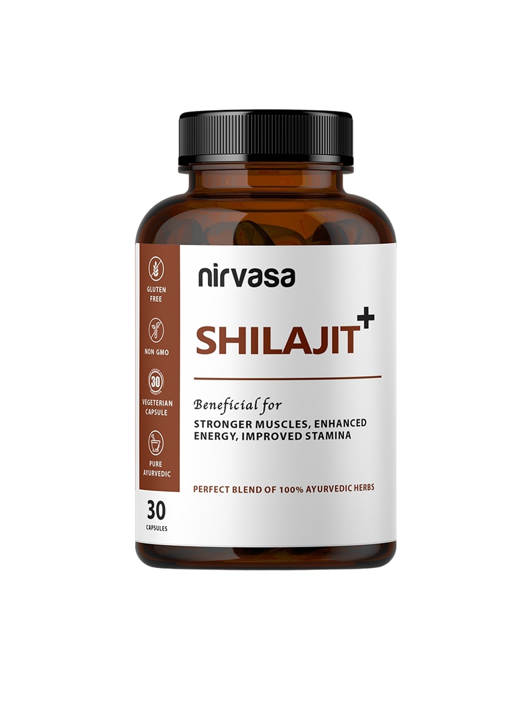 

Nirvasa Shilajit Capsules With Safed Musli-Ashwagandha & Kaunch Beej - 30 Pcs, Brown