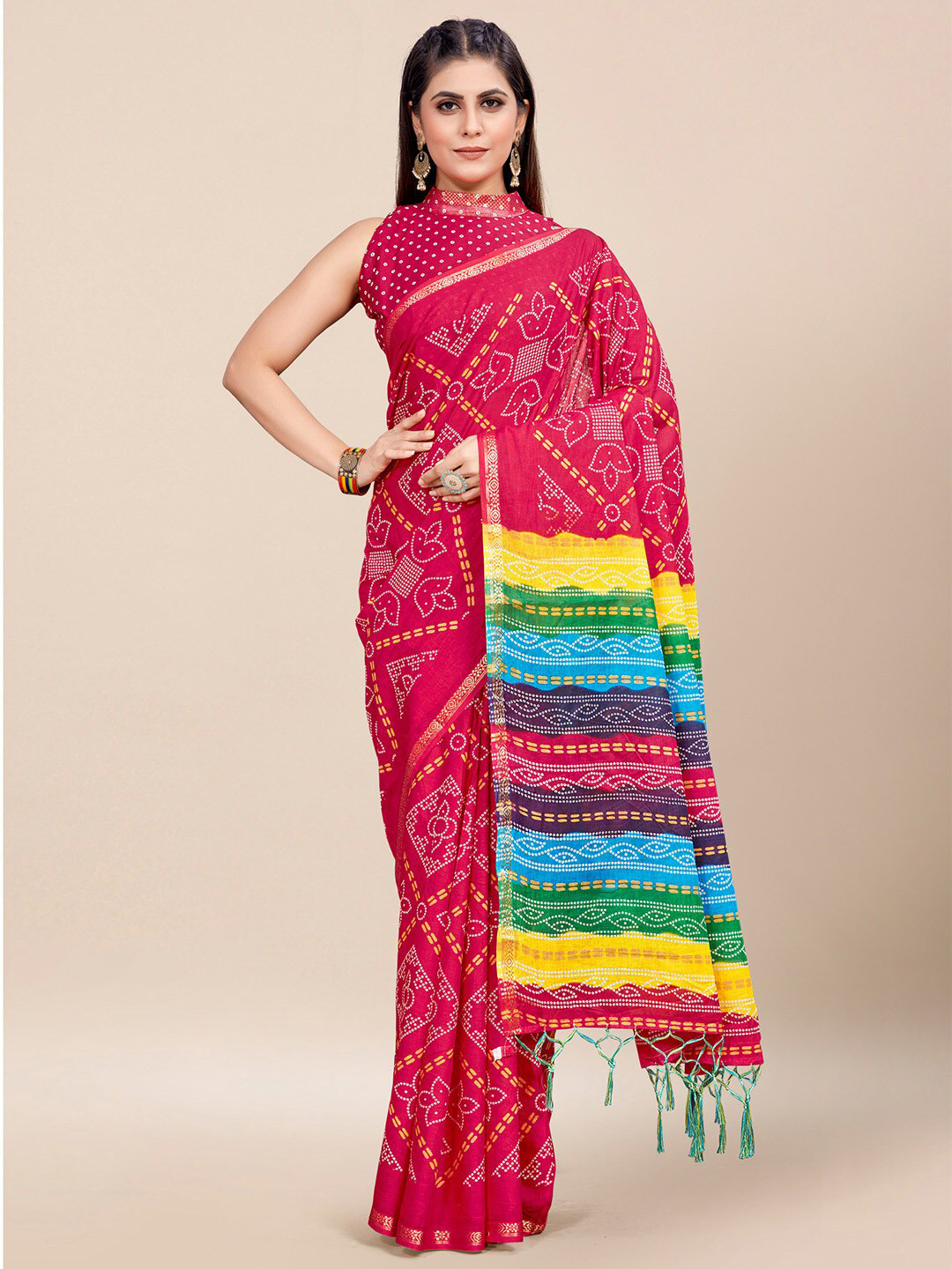 

Saree mall Ethnic Motifs Printed Pure Cotton Saree, Pink