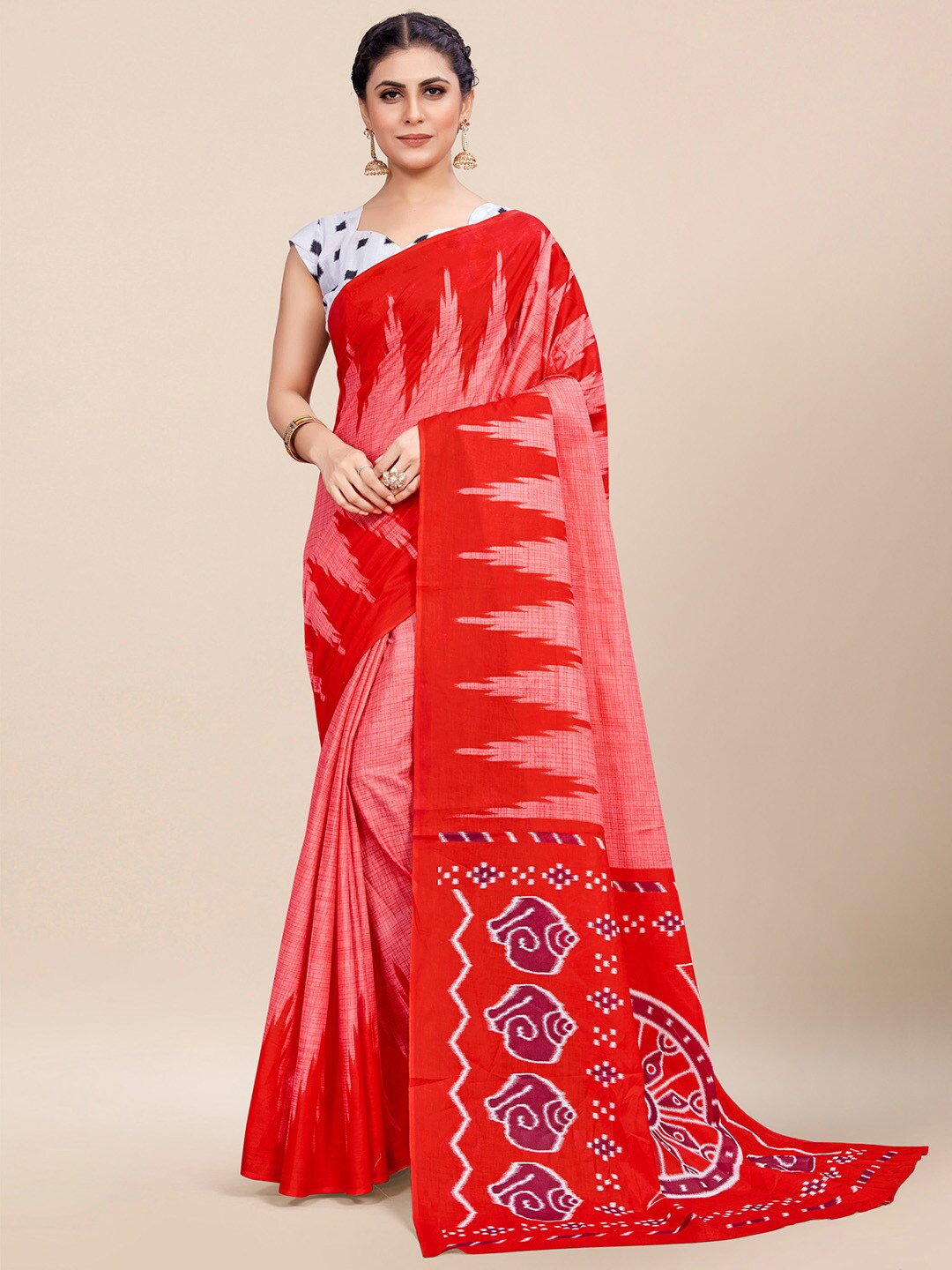 

Saree mall Ethnic Motifs Printed Poly Cotton Saree, Red