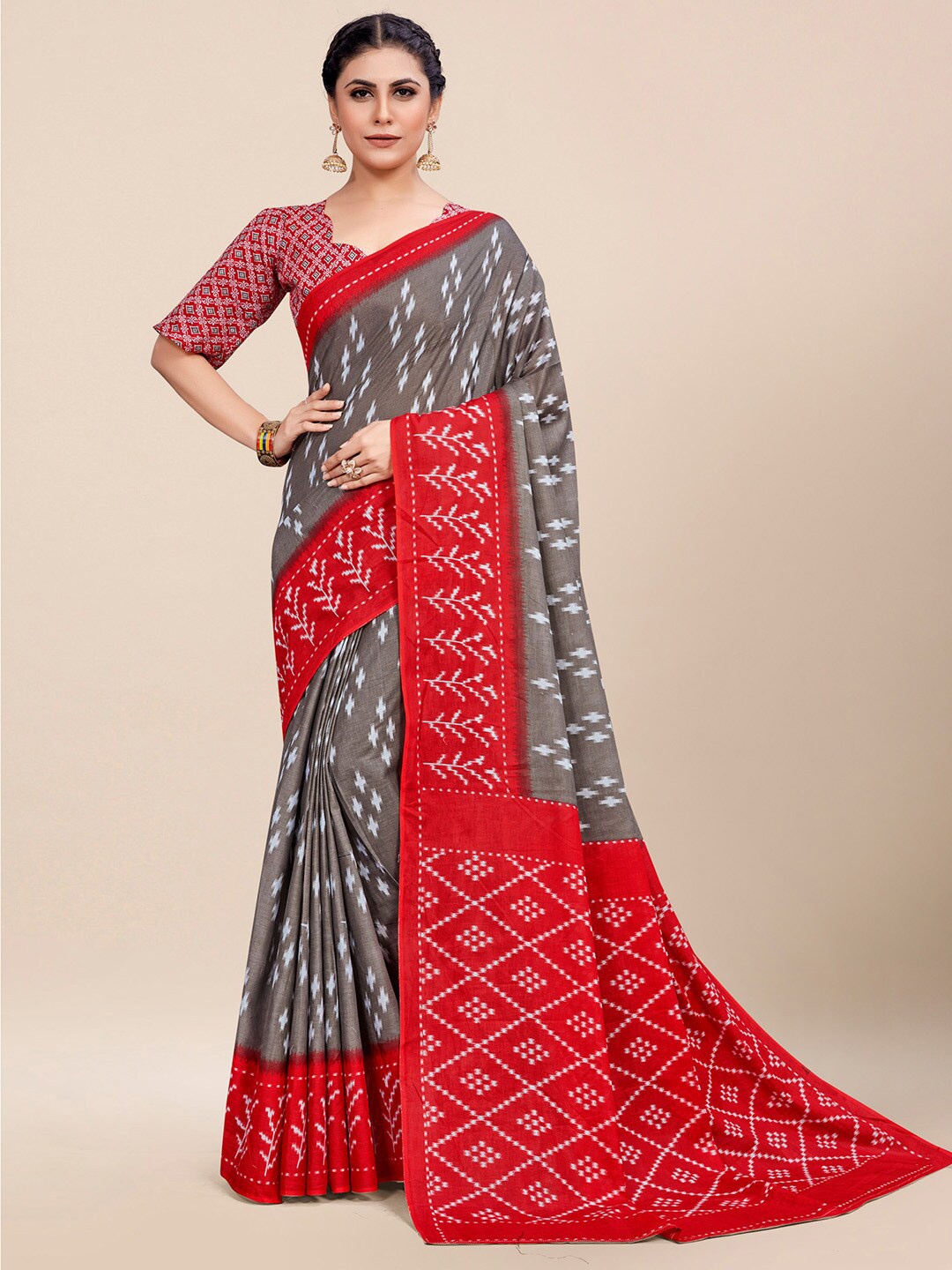 

Saree mall Ethnic Motifs Printed Poly Cotton Saree, Grey